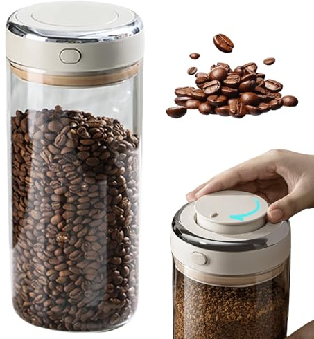 BAIFULAI Glas Kaffeedose Luftdicht, 1,7L Vakuum Kaffeebohnen Transparent Behälter mit Auslassventil Datumsanzeige Kaffeebehälter Aufbewahrung für Kaffeebohnen Pulver Nüsse Tee Kakao Teeblätter