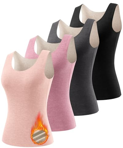 Orrfreer 4 Pcs Women's Thermal Tops Sleeveless Vest Tops for Women Ladies Base Layer Tank Top Camisole Warm Winter Underwear Top