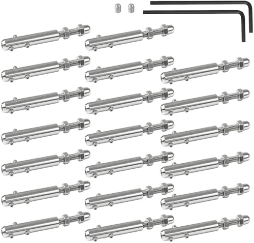 DTLLCZP 20 Pcs Tensor para Cable de Acero, Juego de Tensado para Cable de 4mm, Terminal de Tensión Inoxidable con Vástago Roscado y Llave Allen para Fijación y Tensado de Cables