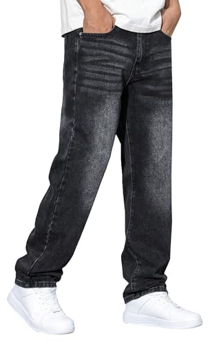 JMIERR Men's Baggy Denim Pants Stretch Wide Leg Jeans, XL Black