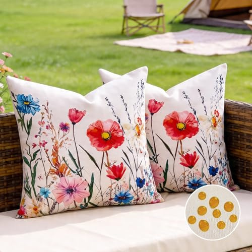 Aisybaklyn Kissenbezug 40x40 2er Kissen Rot Blume Deko Dekokissen Sofakissen Kissenbezüge Dekoration Kissen Modern Frühling Grün Blätter Couchkissen Zierkissenbezug für Sofa Wohnzimmer Schlafzimmer