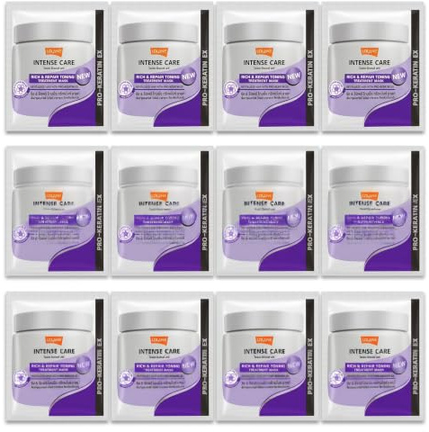 LOLANE Haarmaske - Keratin - Creme für blondes & blondiertes Haar | 10 Beutel à 15g. Violette Haarmaske gegen Gelbstich mit Pro-Keratin EX Komplex und Wiesenschaumkrautöl.