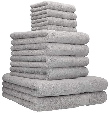 Betz 10-TLG. Handtuch-Set Gold Luxus Qualität 600g/m² 100% Baumwolle 2 Duschtücher 4 Handtücher 4 Seiftücher Silber