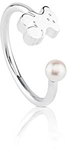 TOUS Damen Ring aus Sterlingsilber mit Bären- und Perlenmuster, 0,4 cm Perle und Größe 13, offener und vielseitiger Ring, süße Puppenkollektion