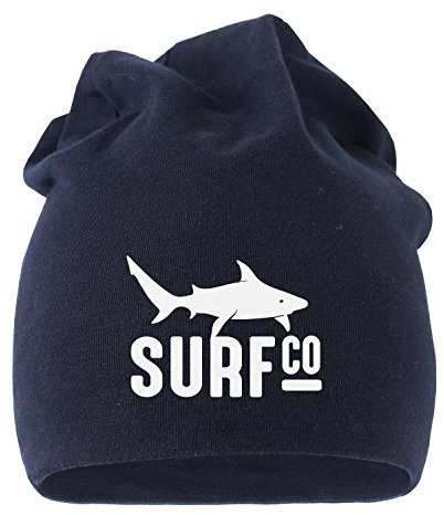 MoonWorks Coole Beanie aus weichem Jersey mit Surf Co Hai Shark, bedrcukte Mütze für Herren und Damen, Navy Unisize