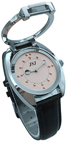 VISIONU Blindenuhr taktile Armbanduhr für Sehbehinderte,Blinde oder ältere Menschen Rosa Zifferblatt mit Lederarmband
