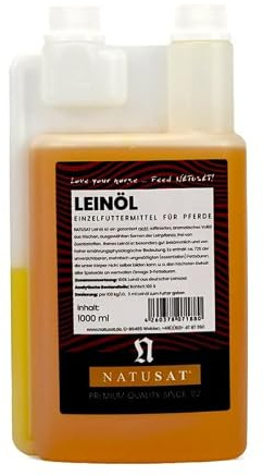 NATUSAT Leinöl - kaltgepresst, reich an Omega 3 & 6, Ergänzungsfutter für Pferde, Fellwechsel (1000 ml)