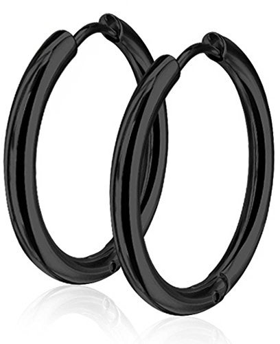 viva-adorno® 1 Paar Klappcreolen Hoop Ohrringe Edelstahl Creolen ER96, Schwarz 20mm