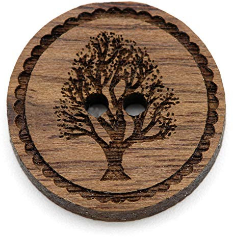 NaturSchatulle Holzknöpfe Gravur Motiv Lebensbaum 12-30mm I 25 Stück Nussbaum 2 Loch Knöpfe Holz DIY Basteln Nähen Schmuckherstellung Annähen Rund 30mm