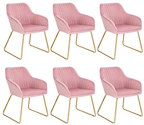 WOLTU Esszimmerstühle 6er Set Küchenstühle Wohnzimmerstühle Polsterstühle Sessel, Armlehnstühle mit Rückenlehne, für Esszimmer, Küche, Wohnzimmer, Samt, Gold Metallbeine, Rosa, BH246rs-6