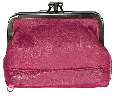 LOLUNA® Porte-Monnaie Femme Cuir Agneau Souple, Fermoir clic-clac modèle Retro, Compartiment Fermeture, Plat et Compact, Couleurs au Choix - Fuchsia