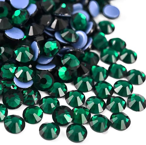 Jollin Hot Fix 1440 diamantes de imitación de cristal con espalda plana (4,8 mm), color verde oscuro