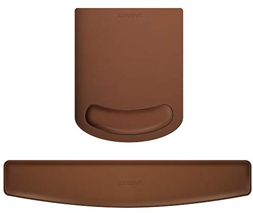 ZORESYN PU Leder Handgelenkauflage, Handballenauflage Mouse Tastatur Handgelenkstütze Set, Anti-Rutsch Mauspad Tastatur Handgelenkpolster, für Computer, Gaming - Braun
