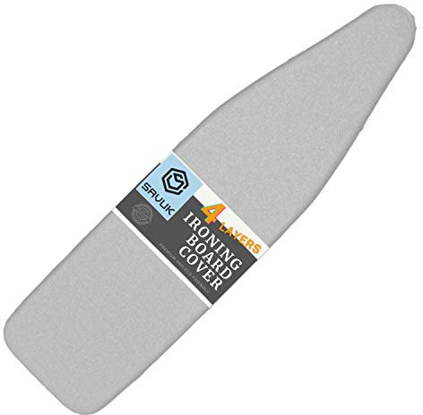 SAVUK Ironing Board Cover and Pad Standard Size Silicone Coated 4 Layers 15x54 inch Extra Heavy Duty Thick Padding, Heat Reflective, Non Stick Scorch and Stain Resistant, Elastic Edge (Silver)