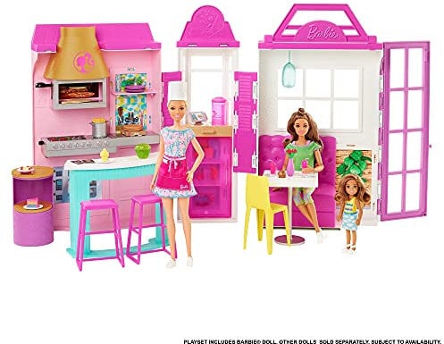 Barbie Restaurante Muñeca Rubia con con Cocina de Juguete y Accesorios, Regalo para niñas y niños +3 años (Mattel HBB91)