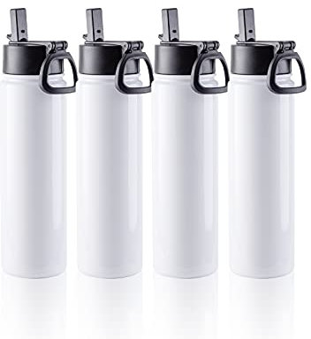PYD Life Lot de 4 gobelets vierges de 650 ml en acier inoxydable à large goulot avec paille et poignée portable pour presse à gobelet, impression par sublimation