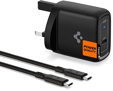USB C Plug, 45W Super Fast Charger Plug, Spigen ArcStation Pro GaN PD 3.0 Fast Charger for Samsung S24 S23 Ultra Plus Z Fold Flip iPad Macbook Air Steam Deck (Cable included/USB-C PD PPS Charging)