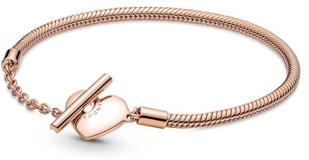 Pandora Moments Schlangenketten-Armband Herz, 14-karätig Roségold-vergoldet, mit T-Stab