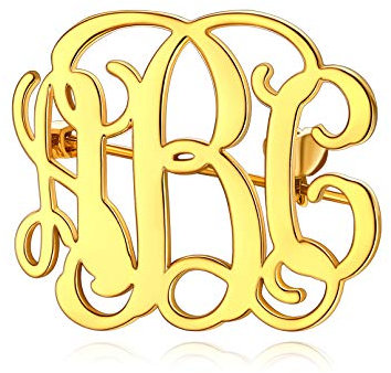 Custom4U Broche Or Jaune Monogramme Lettres Gravé Badge Pins Initiales de Prénom Personnalisé