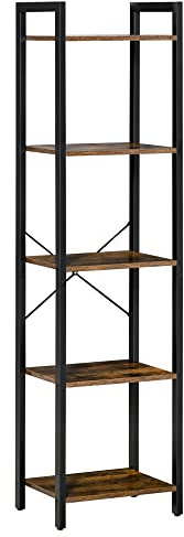 HOMCOM Estantería Industrial de 5 Niveles Estantería Librería de Almacenaje con Marco de Acero para Sala de Estar Oficina Cocina Dormitorio 40x30x154 cm Marrón Rústico