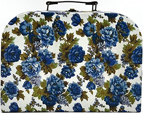 Sass and Belle Koffer Delphine Blue Vintage Rose, M/Mittel. Aufbewahrungsbox. Pappkoffer, Handarbeitskoffer, Dekokoffer