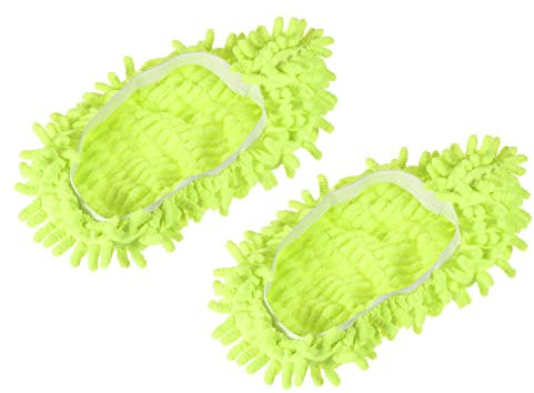 sourcing map Washable Cleaning Shoes Cover Multifunction Chenille Duster Mop Slippers Foot Socks for House Floor, Pack of 2 Green