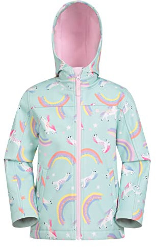 Mountain Warehouse Exodus Kids Softshell Jacket - Breathable, Wind & Water Resistant, Fleece Lined Coat for Boys & Girls - For Autumn, Winter, Hiking & Outdoors Mint - Unicorn Kids Size 9-10 Years