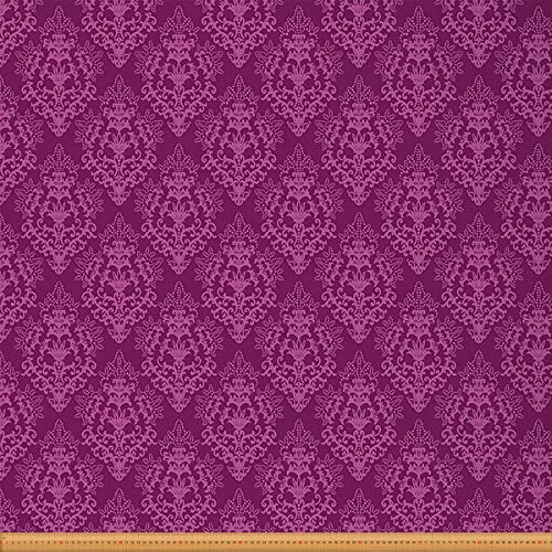 Lila Damast Möbelstoff Boho Blumenstoff Meterware Abstrakte Blume Blühende Blätter Dekorativer Stoff Viktorianischer Stoff für Drinnen und Draußen DIY Kunst Wasserdichter Stoff 92 x 150 (HxB)