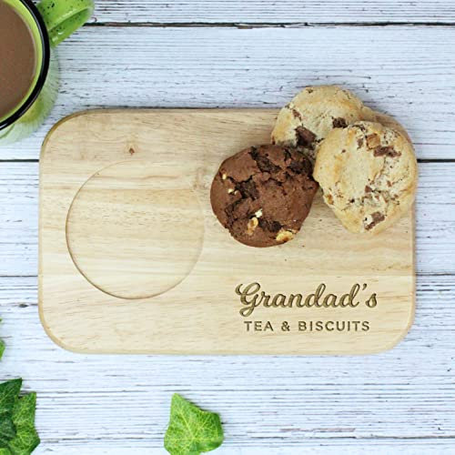 eBuyGB Grandad's Tea & Biscuits Board, Wooden Treat Board, Snack Tray, Father's Day, Birthday Gifts for Grandad, Brown