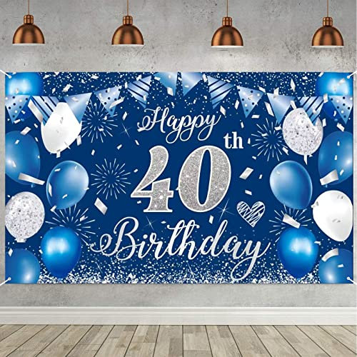 40. Geburtstag Banner Blau, Geburtstagsbanner 40, 40. Geburtstag Männer, 40 Geburtstag Hintergrund Banner, 40 Jahre Geburtstagsbanner für 40 Party Deko Männer Frauen