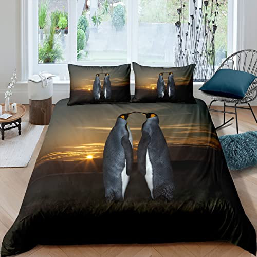 MDKLXIDF Bettwäsche 155x220 cm Pinguin 3 Teilig Atmungsaktive Bettbezug mit Reißverschluss, Weich Mikrofaser Bettwäsche-Sets für Kinder - 1 Bettbezüge und 2 Kissenbezug 80x80cm