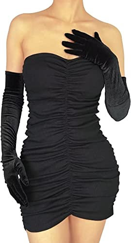 Hoseirty Damen lange Tüll Hochzeit Party Handschuhe für Braut 27,5 Zoll Ellenbogen Länge Vintage Sheer Tee Party Abend Prom Oper Party Handschuhe, Black velvet, Elbow Length