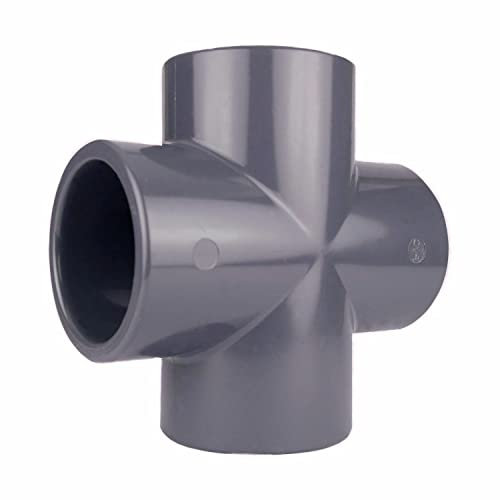 PVC Grey Metric Plumbing Fittings Pipe Tubing for Aquarium Fish Tank Pond Solvent Weld Plumbing Connectors (4 Way Cross, 50mm)