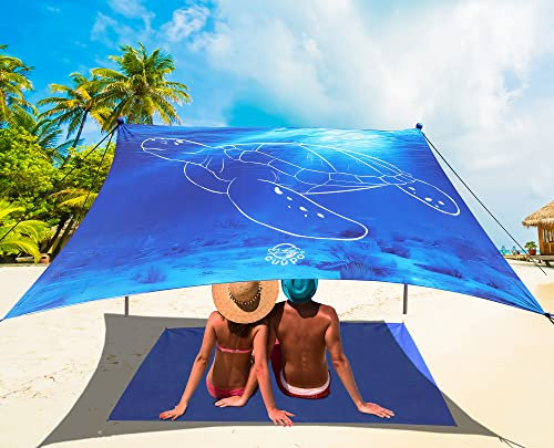 Cuupo Strandzelt Pop Up 160 x 200 cm, 3D Drucken Klein Sonnenschutz UPF50 Lycra Zelte Outdoor Hinterhof Strand Camping Strandmuscheln mit Stabilitätsstangen Schildkröte