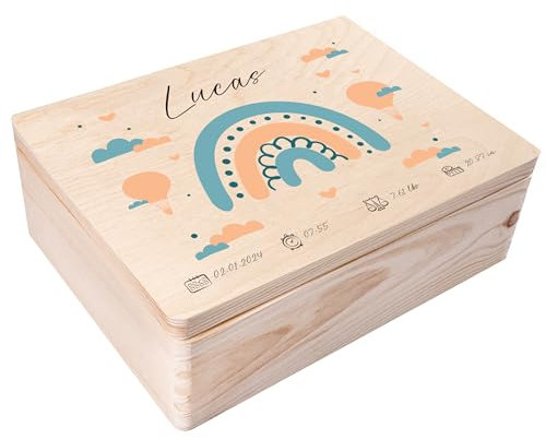 Creative Deco Erinnerungsbox Baby Personalisierte mit Namen - Elefant | Individuelle Erinnerungskiste Geschenk zur Geburt für Mädchen und Jungen | Holzkiste mit Deckel | Farbdruck