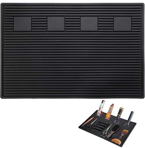 yeesport Friseur-Werkzeug-Organizer-Matte, flexibles Silikon-Friseur-Werkzeug-Pad, magnetisch, für Friseursalon, Arbeitsplatz, rutschfeste Barbershop-Thekenmatte für Schermaschinen, Friseurwerkzeuge