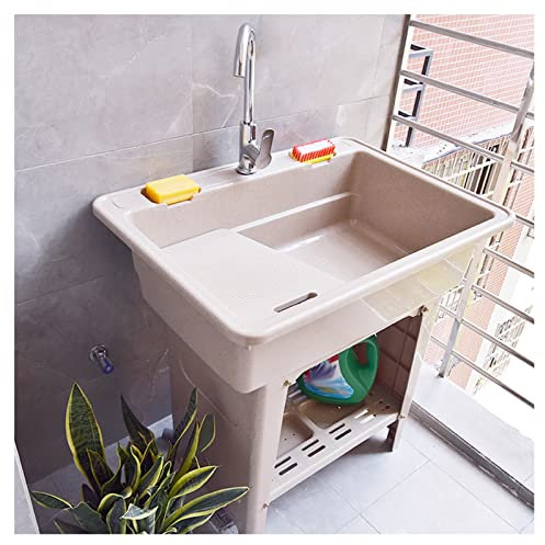 Fregadero Al Aire Libre Portátil, Lavabo Independiente De Plástico Para Uso General Con Tina De Lavandería Y Tabla De Lavar, Fría Y Caliente Para Lavandería, Garaje, Sótano, Jardín