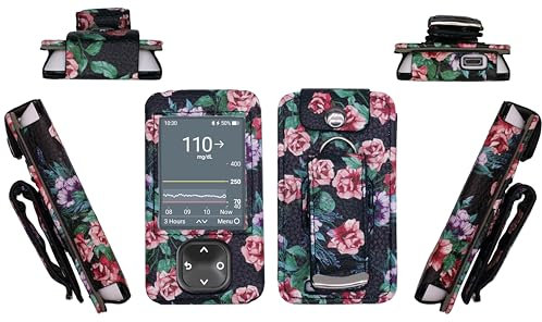 Premium gemustertes Holster (mit Gürtelclip/Lanyard) für Dexcom G7 & Dexcom G6 (Rose chinensis/BK)