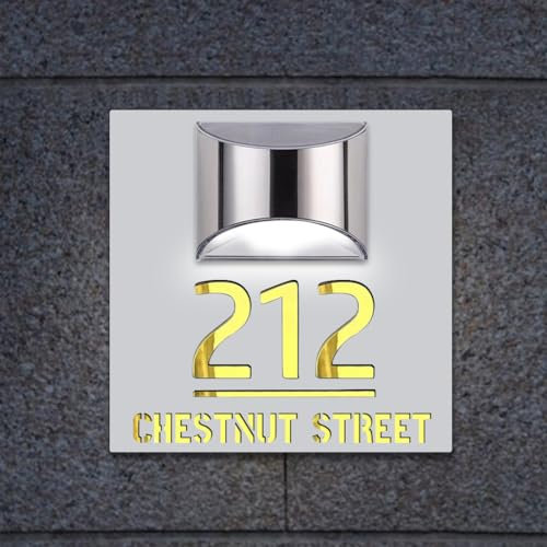 Targa solare a LED personalizzata per casa, indirizzo esterno, numeri indirizzi di casa, nome via illuminato a LED, contemporaneo, per casa, ufficio, hotel, quadrato (Indirizzo Plaque-A)