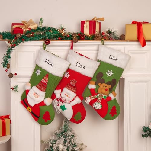 Gemszoo Personalisierte Weihnachtsstrümpfe, personalisierbar, mit Namen, Weihnachtsdekoration, Weihnachtsstrumpf, Geschenktüte mit Strumpfhalter-Haken (Stil 3 (1–3 Stück)