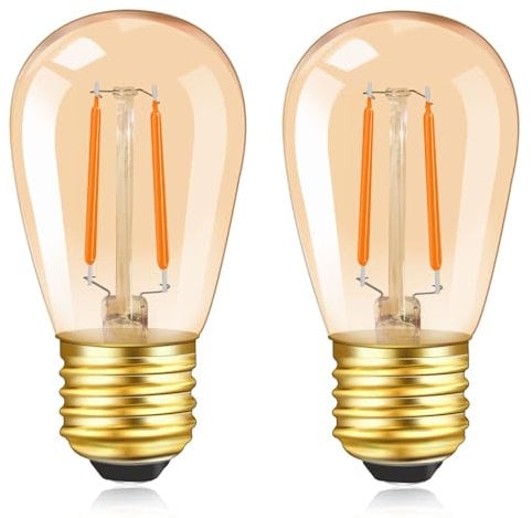 Caldarax S14 E27 Vintage Light Bulbs 1W, 10W Incandescent Bulb Equivalent, Amber Glass Warm White 2200K, Decorative LED Filament E27 Edison Screw Bulb, AC 220V, Non-Dimmable, 2 Pack
