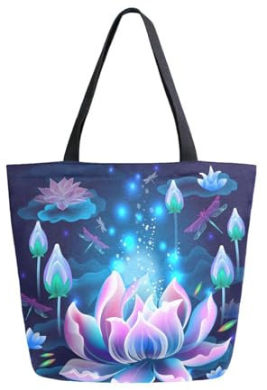 Mnsruu Lotus Flowers Canvas Tote Bag Women Large Shoulder Bag Reusable Grocery Shopping Bag Handbag Girls Purse Gift, A1510, 34.5x13x40cm