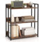 COSTWAY 3/5-Tier Bookshelf, Industrial Corner Storage Bookcase with Adjustable Shelves & Anti-Toppling Device, Home Office Metal Frame DIY Shelving Unit Display Rack (Rustic Brown, 70 x 35 x 81cm)
