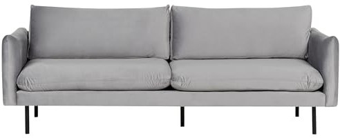 Beliani 3-Sitzer Sofa Samt Grau mit schwarzen Metallfüßen Dicke Sitzkissen Vinterbro