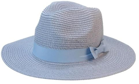 SOYNIA Sonnenhut Strohhut Hut Hüte Für Frauen Solide Kamel Band Bowknot Strand Hut Strohhut Sonnenschutz Kirche Hochzeit Dekorieren Hüte Für Männer 56-58Cm (Erwachsene) Hellblau