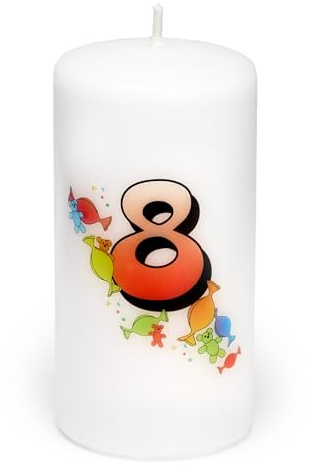 Garronda Geburtstagskerzen mit Motiv 8 Jahre 6x12cm und 24 Std. Brenndauer Geschenk für Mädchen & Jungen zum Kinder oder Erwachsener Geburtstag GD-0076