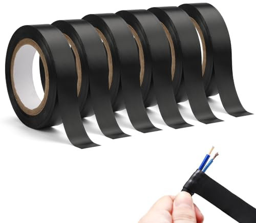 6 Pezzi Nastro Isolante Nero, 16mm X 15m Nastro Nero, Nastro per Cablaggio, Nastro Isolante Elettricista per Cavi Elettricisti, Avvolgimento Isolamento per Moto Automobile, Nastro Adesivo Elettrico