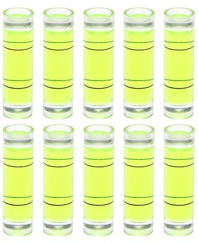 sourcing map Zylindrische Wasserwaage, 9,5 x 34 mm, Mini-Bullseye-Wasserwaagen für Nivellierung, Kamerastativ, Teleskop, Werkstatt, Drehteller, Bilderrahmen, Grün, 10 Stück