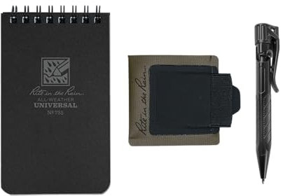 Rite in the Rain Kit de stylo adhésif et porte-cartes, noir de 7,6 x 12,7 cm, carnet à spirale supérieure et stylo noir toutes saisons (n° PH2-KIT)