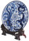 GREENADSCAPE 1ensemble Plat Décoratif Porcelaine Bleue Et Blanche Assiette Céramique Ronde avec Support pour Décoration De Bureau Style Chinois